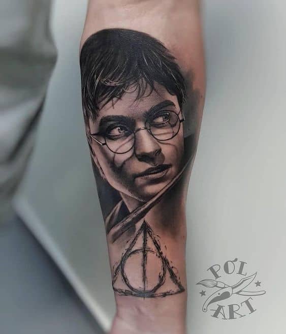 Amazing Daniel Radcliffe portrait tattoo design