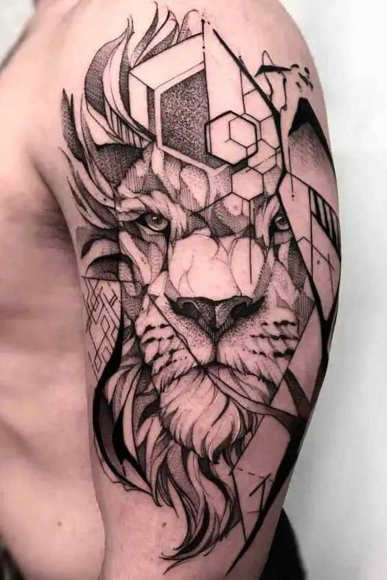 Amazing geometric lion tattoo