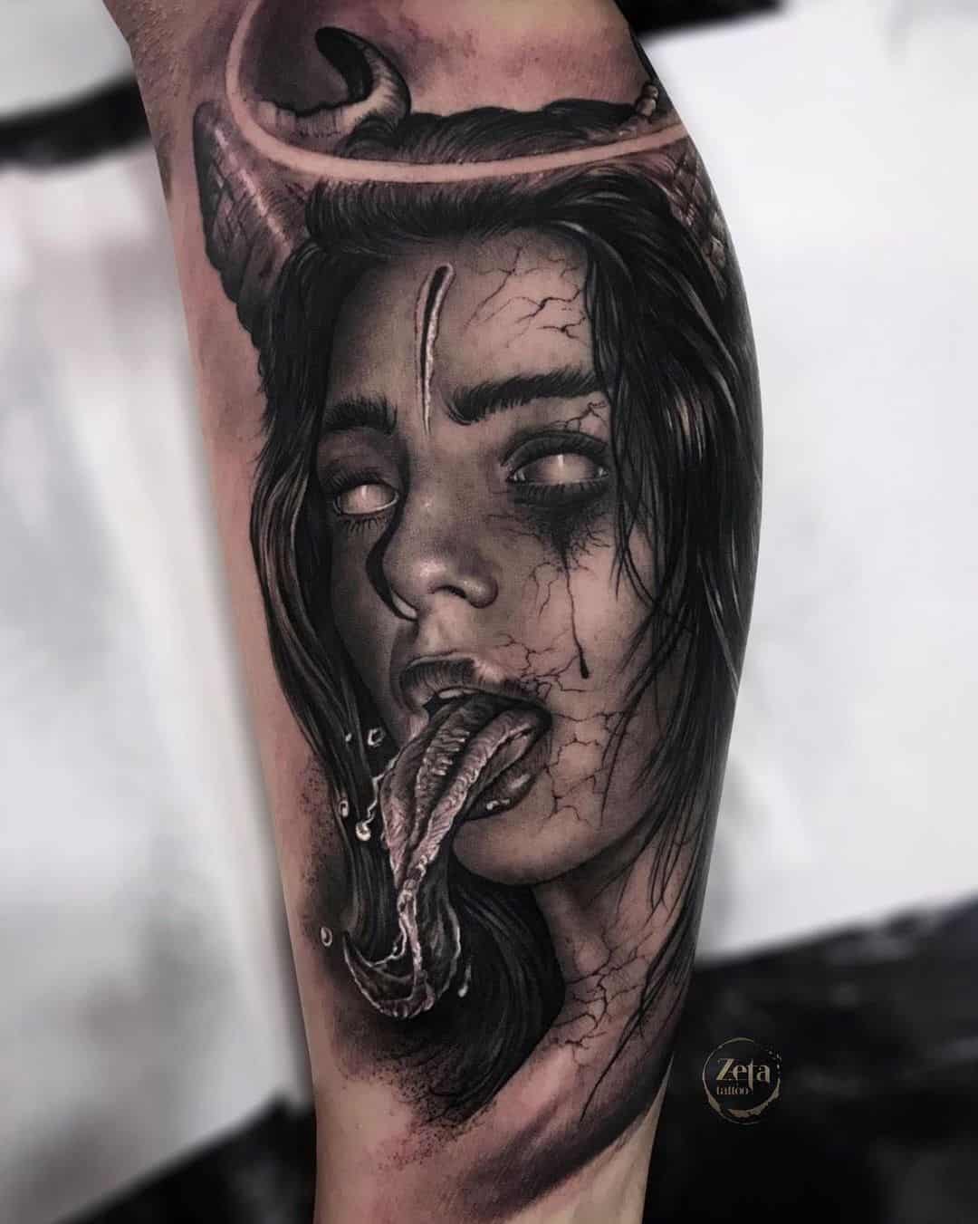 Amazing horror billie eilish tattoo by inkmindcrew