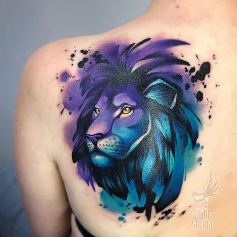Amazing lion atercolor tattoo by ewa sroka