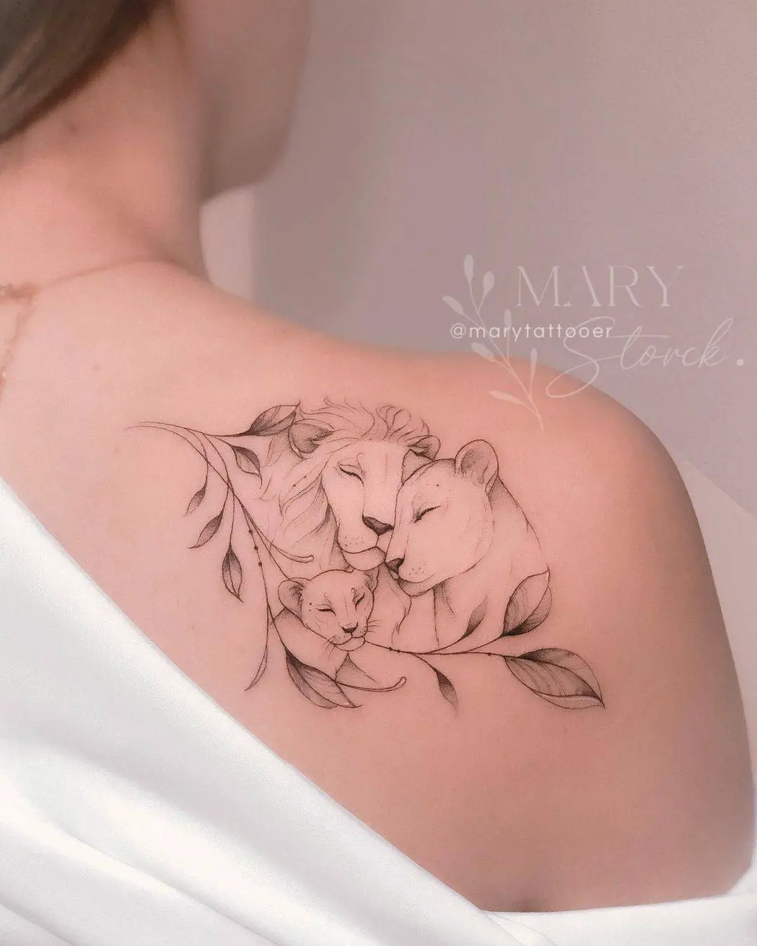 Amazing lioness and cub with lion by marytattooer