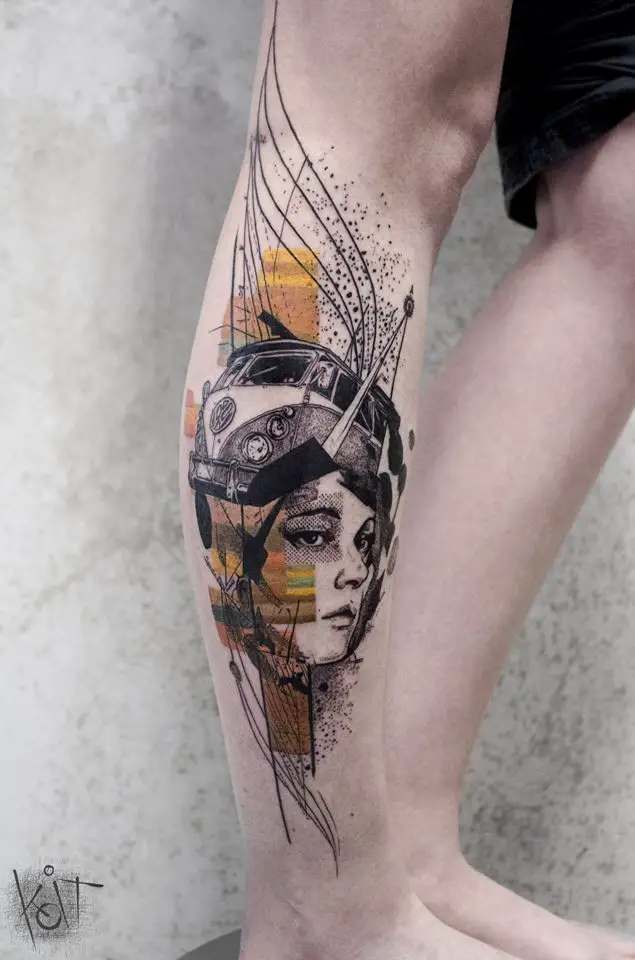 Amazing portrait tattoo on leg