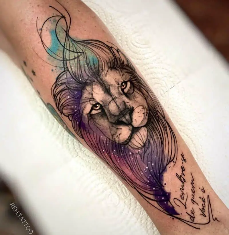 Amazing watercolor lion tattoo by reh.tattoo