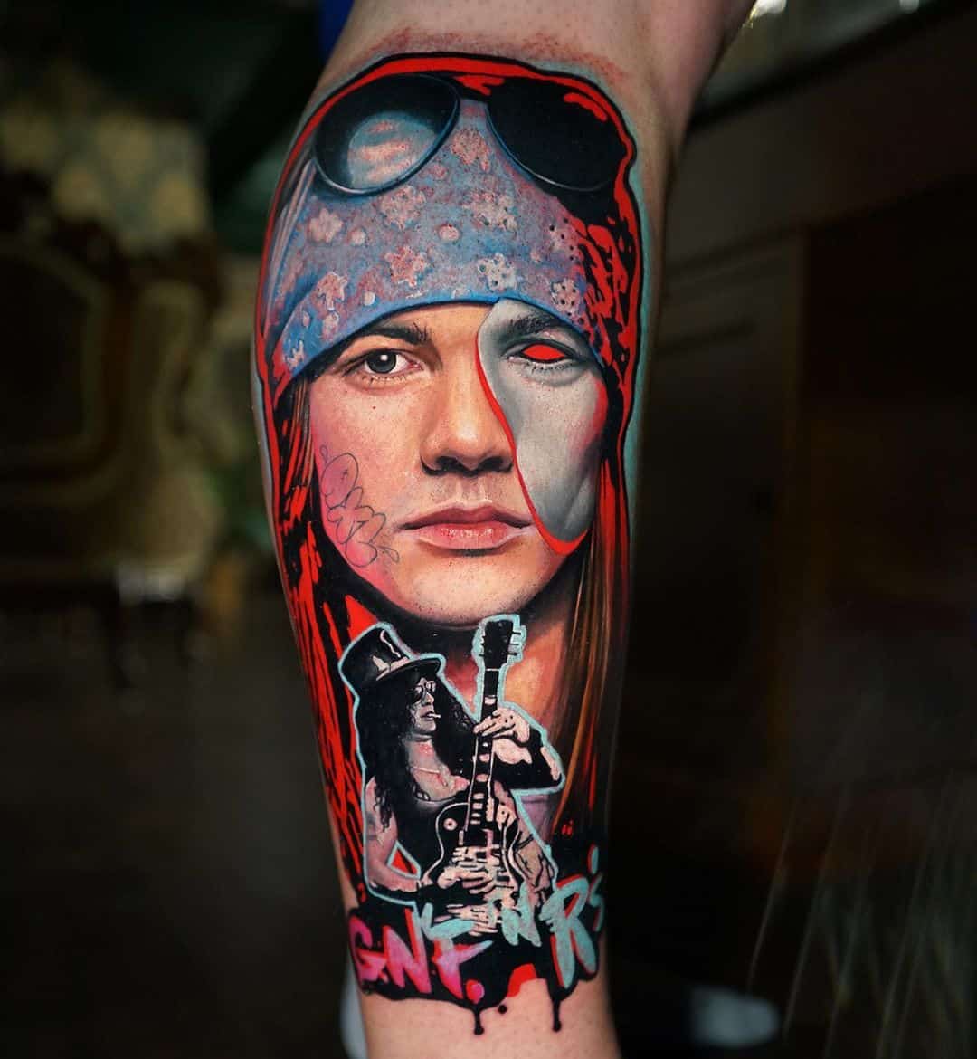 Axl Rose portrait tattoo by davepaulo tattooartist