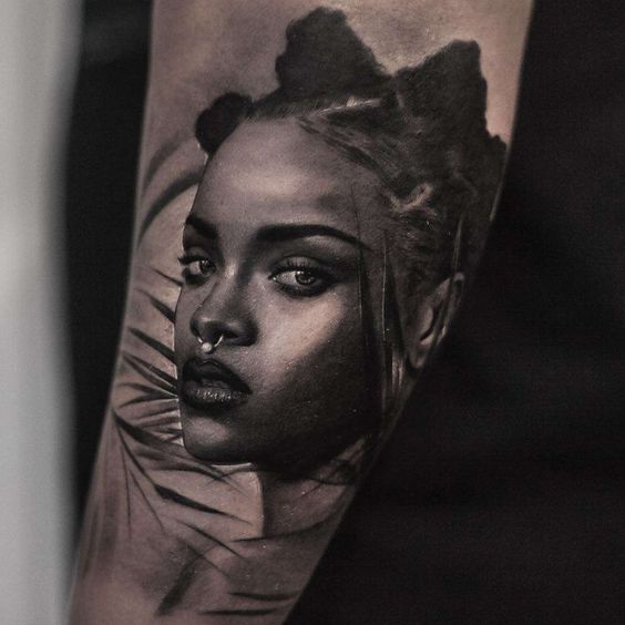 Beautiful portrait tattoo of rihanna