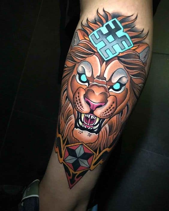Beautiful traditional lion tattoo on forearm