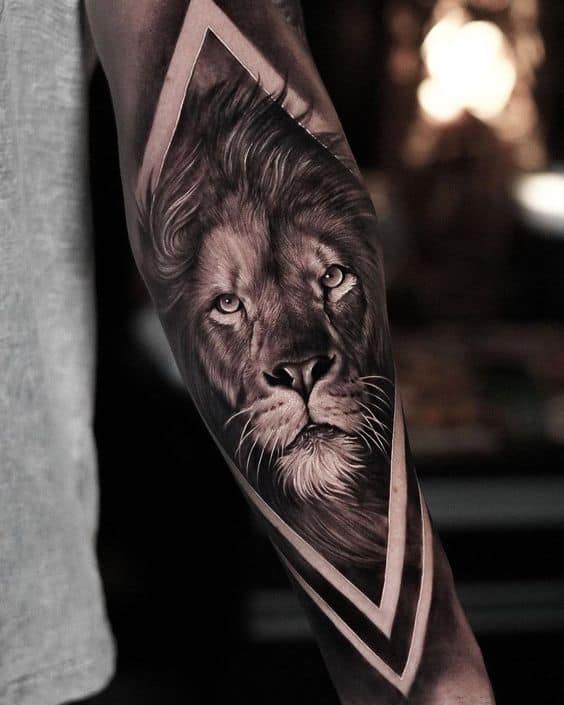 Black and gray lion tattoo design