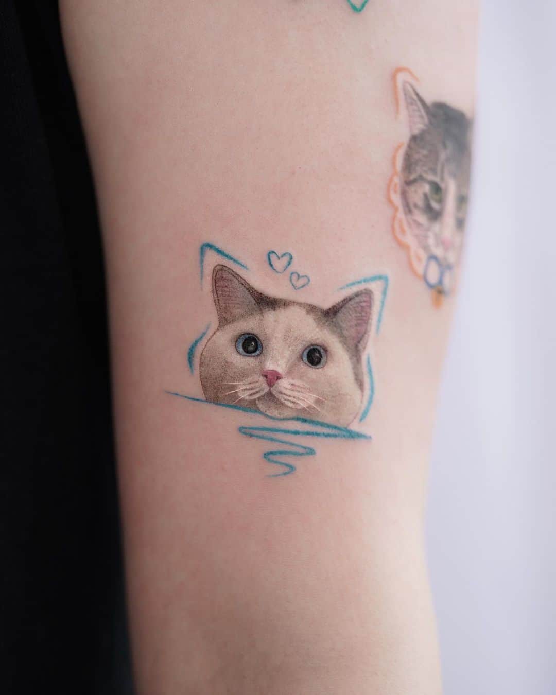 Cute White cat portrait tattoo by hoze tattoo