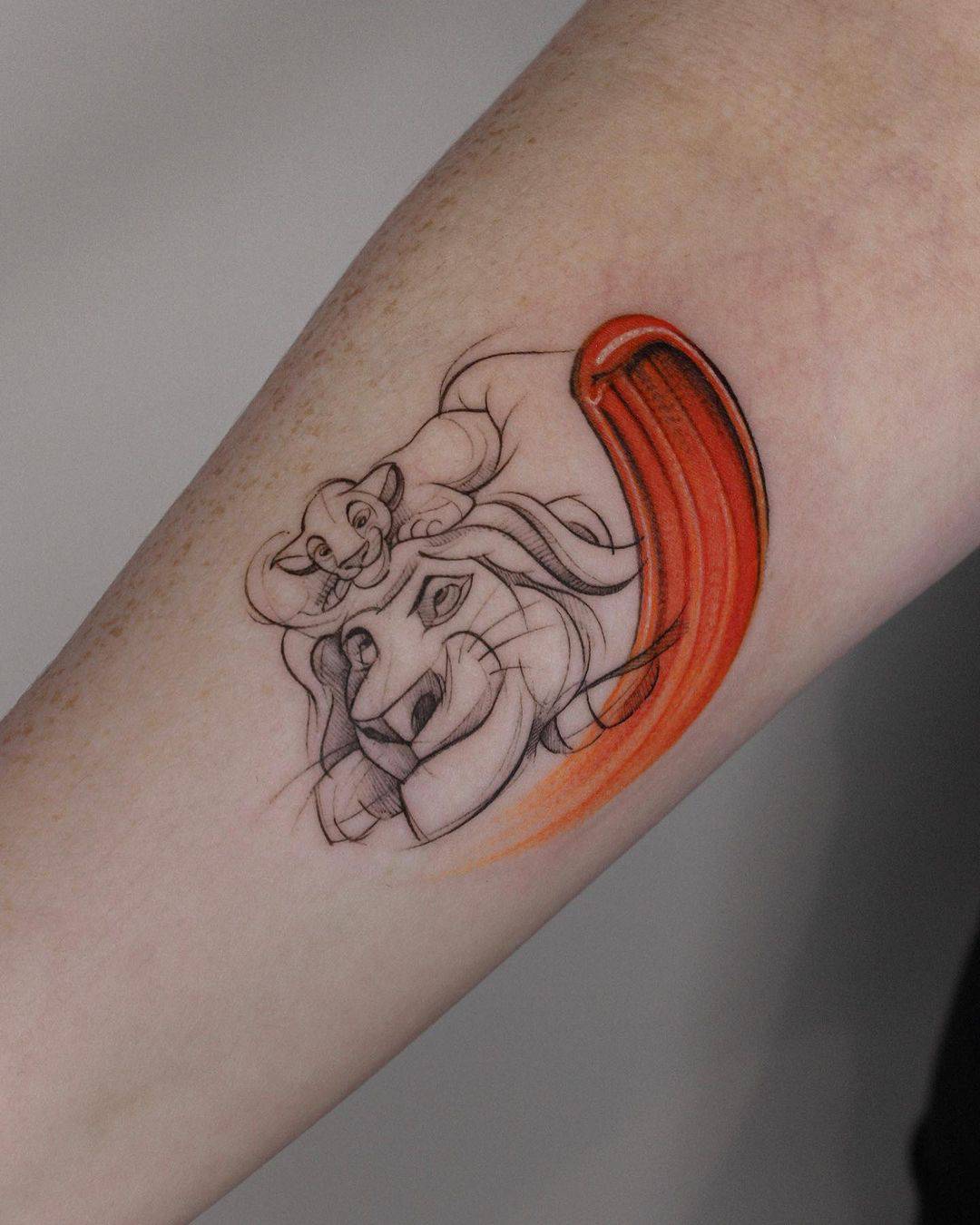 Cute cartoon design lion tattoo on perchik kk
