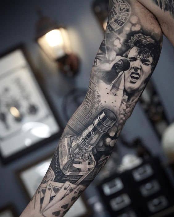 Elvis Portrait tattoo on full arm