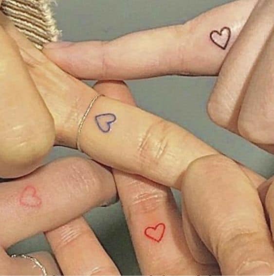 Fineline heart tattoo for gropu of friends