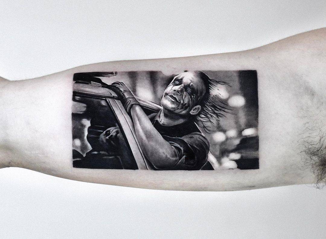 Heath legder tattoo on arm by avihoo tattoo