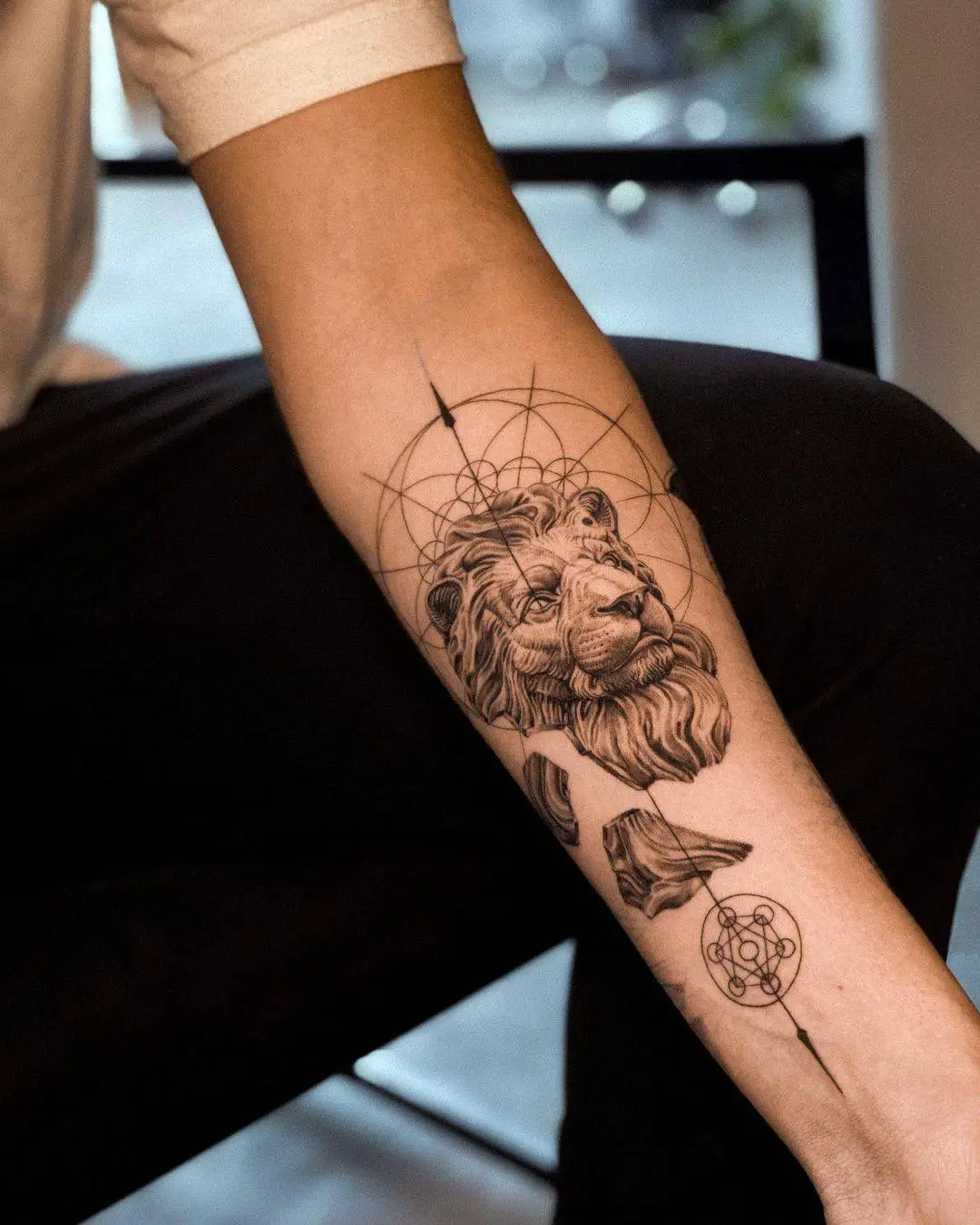 Leo lion tattoo on arm sleeve by klimentyv