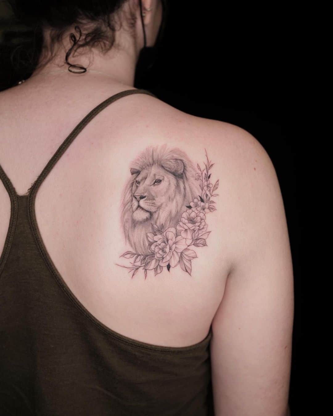 Lion tattoo on back by ink by bae