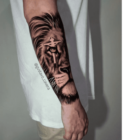 Lion tattoo with cross