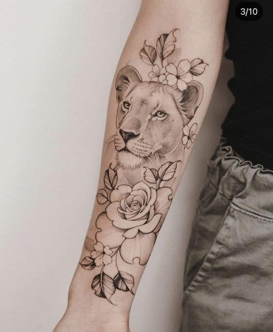 Lioness tattoo work on forearm