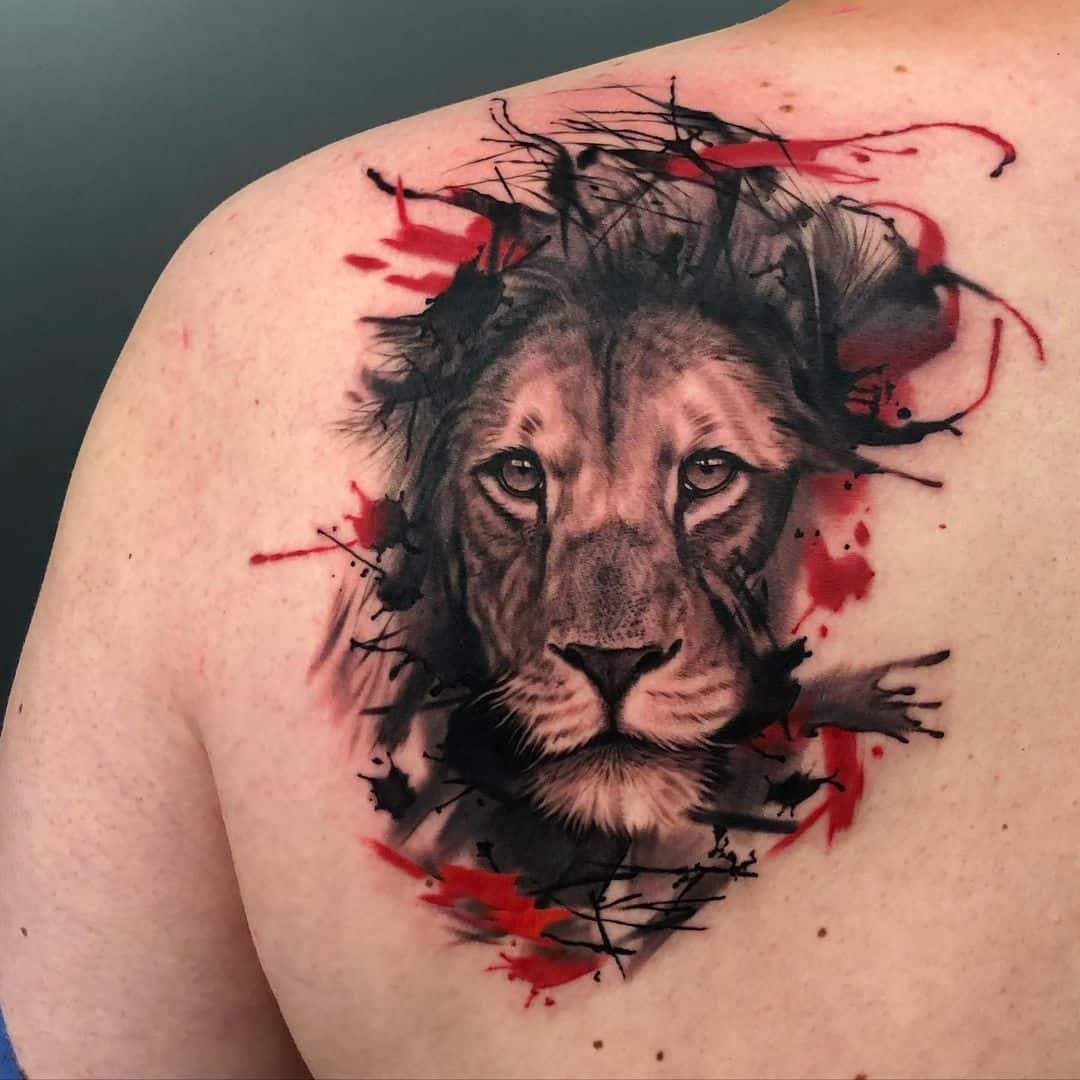 Polka lion head tattoo by numentattoo
