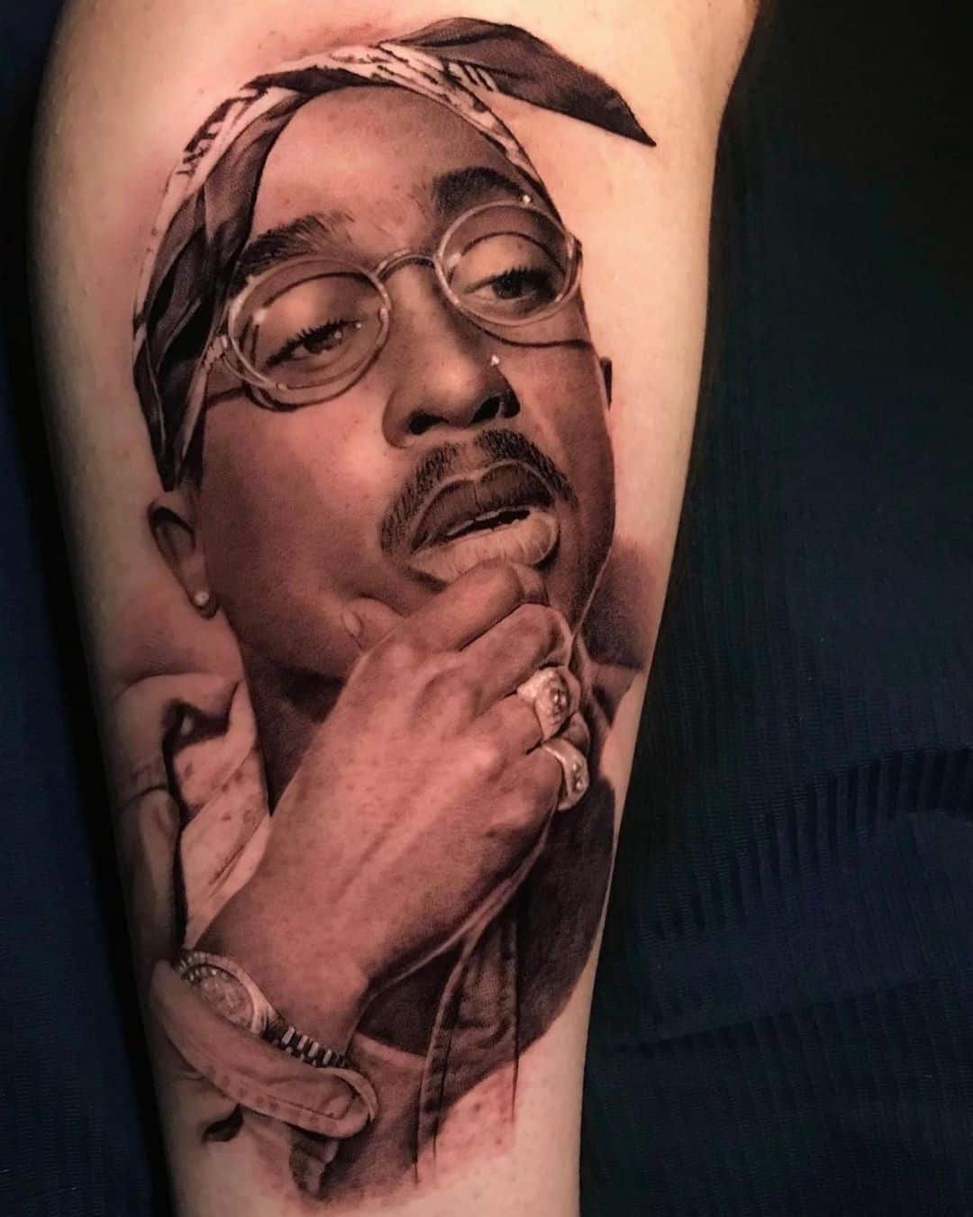 Tupacs portrait tattoo by thygallerystudio