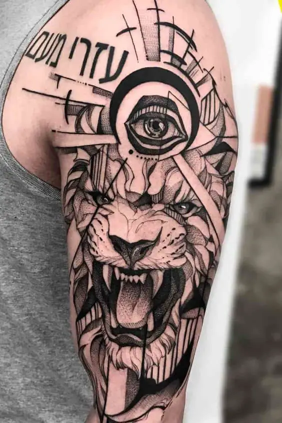 Unique geometric lion tattoo