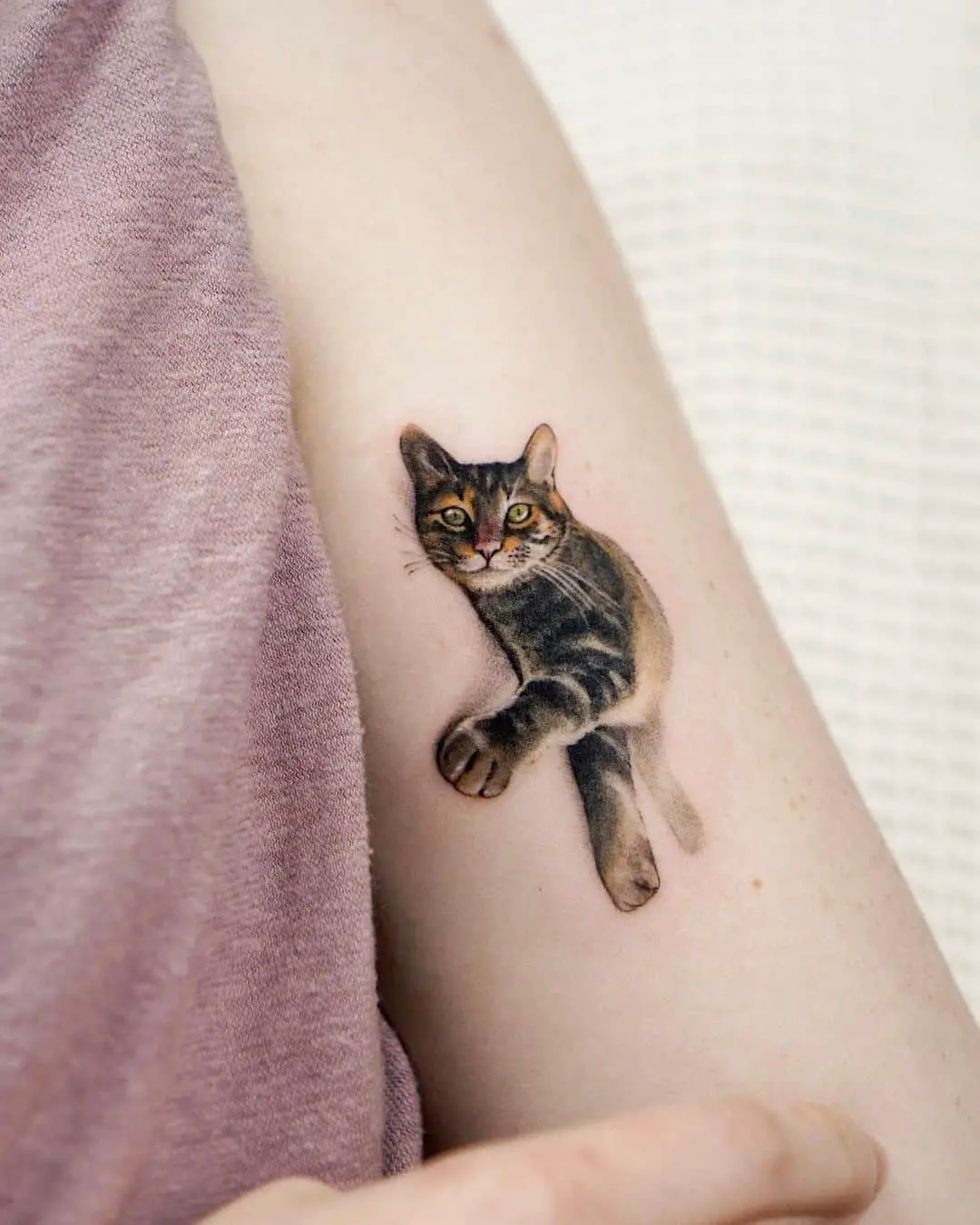 Two cats tattoo on the leg - Tattoogrid.net