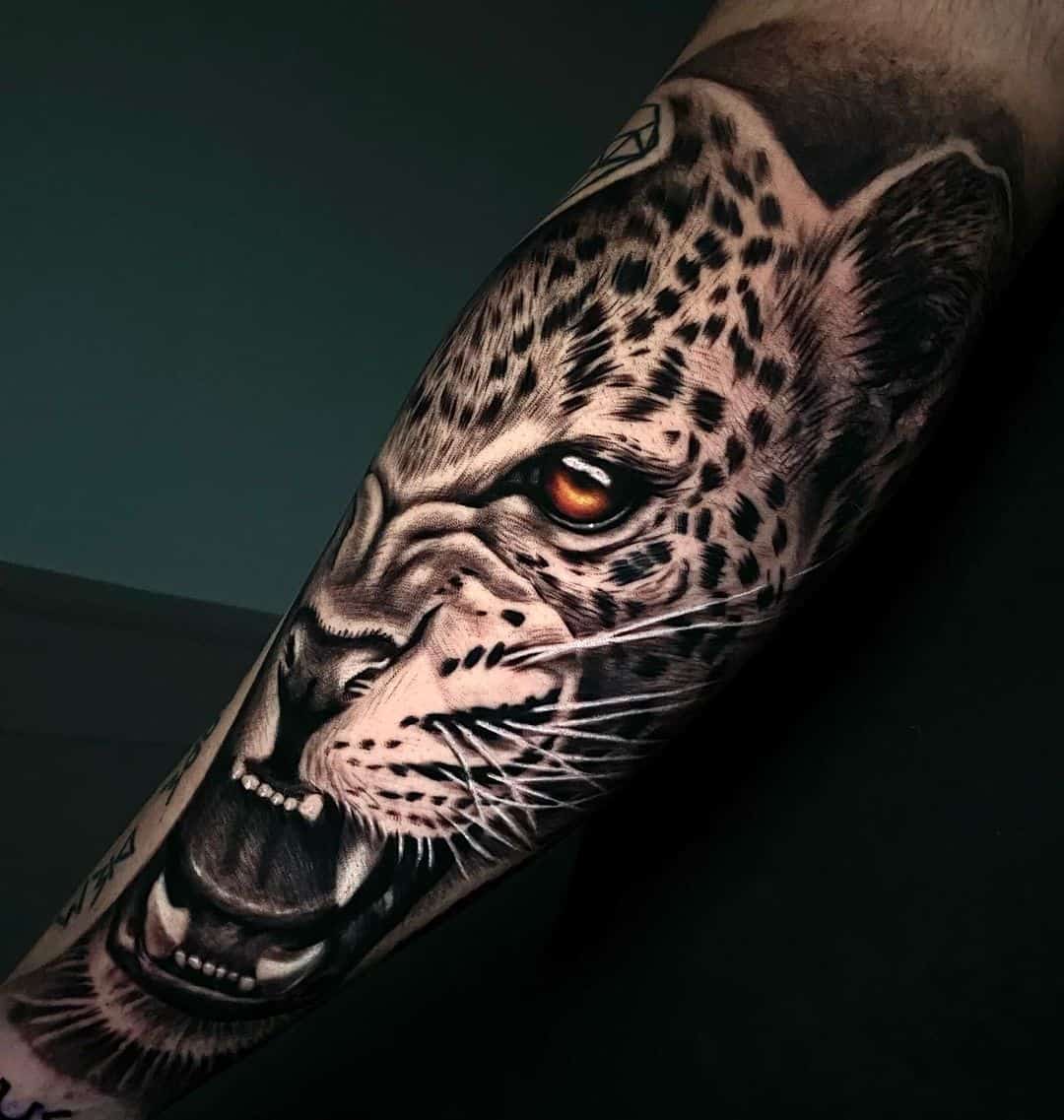 Amazing Roaring leopard tattoo by jeffmartnz tattoo