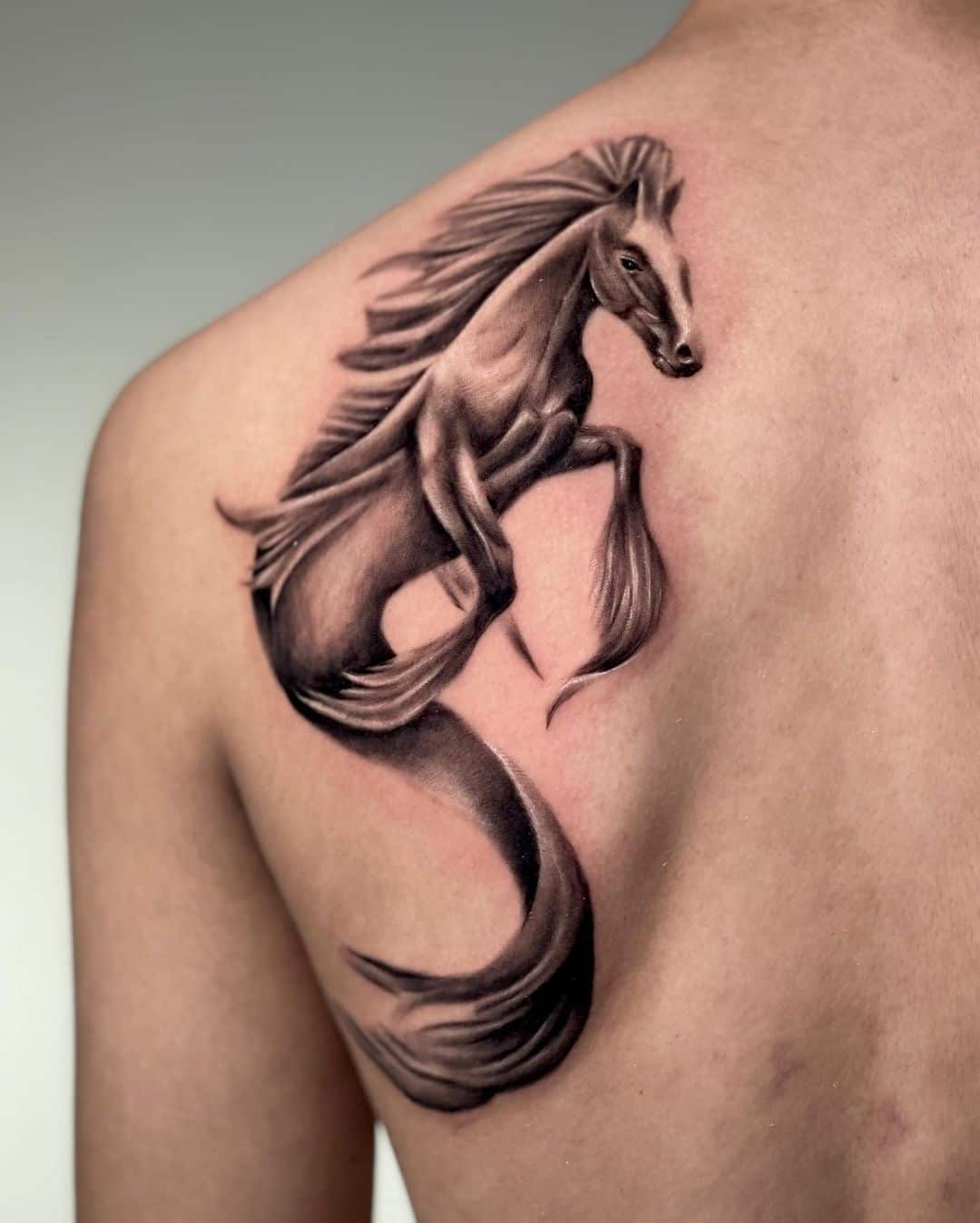 Large horse tattoo on leg by jasminasusak  Horse tattoo Stallion tattoo Horse  tattoo design
