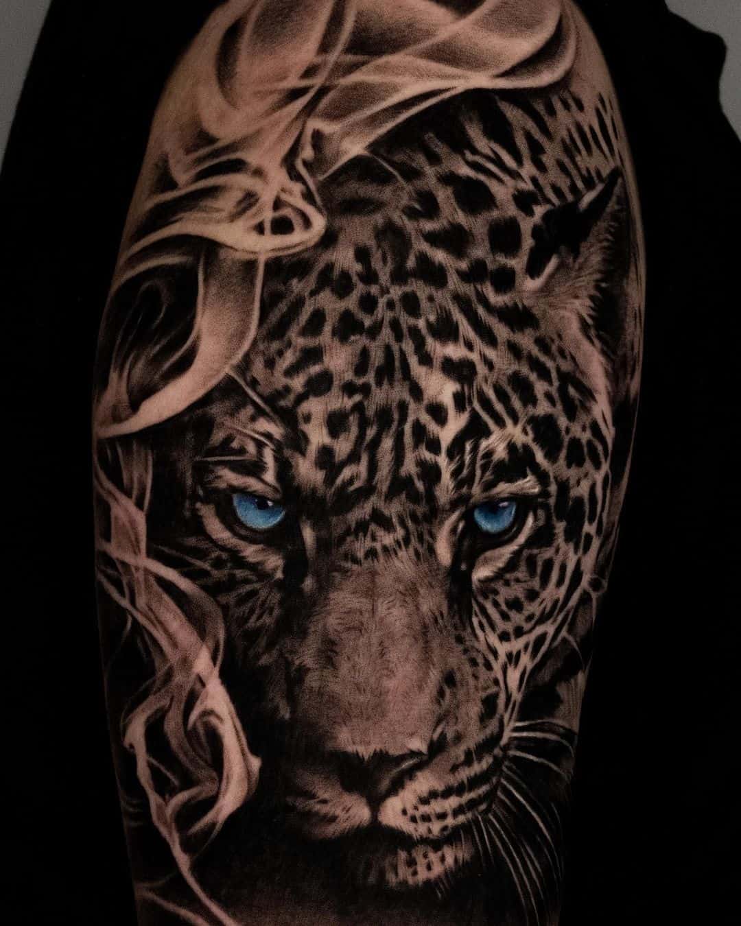 Amazing leopard tattoo for men by tattooist bega