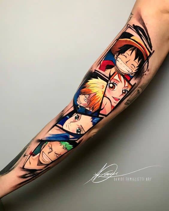 Amazing one piece crew tattoo on arm 2