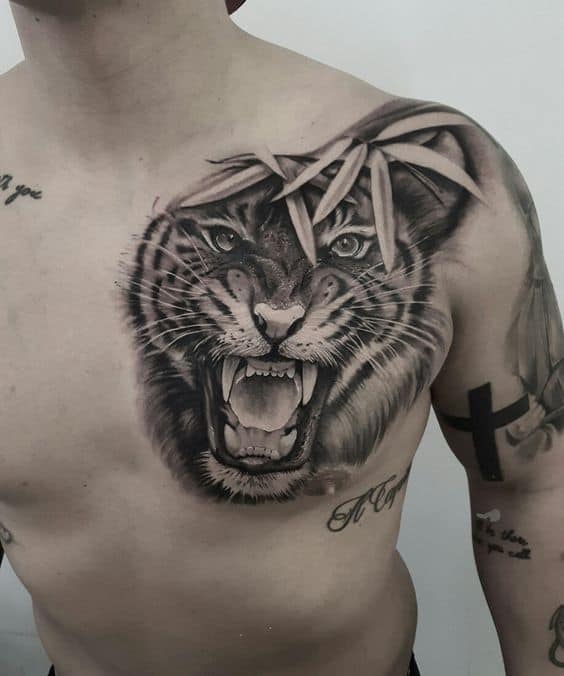 Amazing tiger tattoo on chest