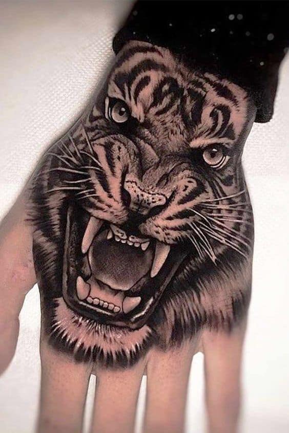 Amazing tiger tattoo on hand
