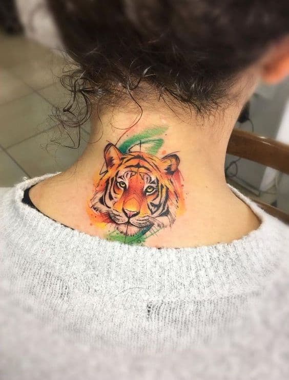 Amazing tiger tattoo on neck