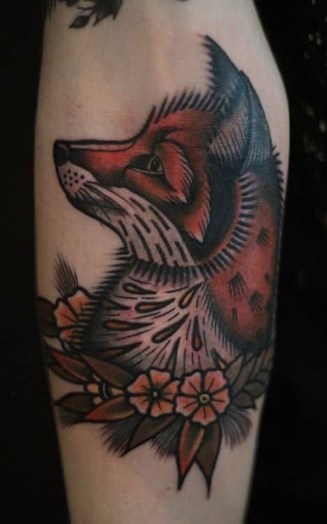 Amazing traditional fox tattoo design