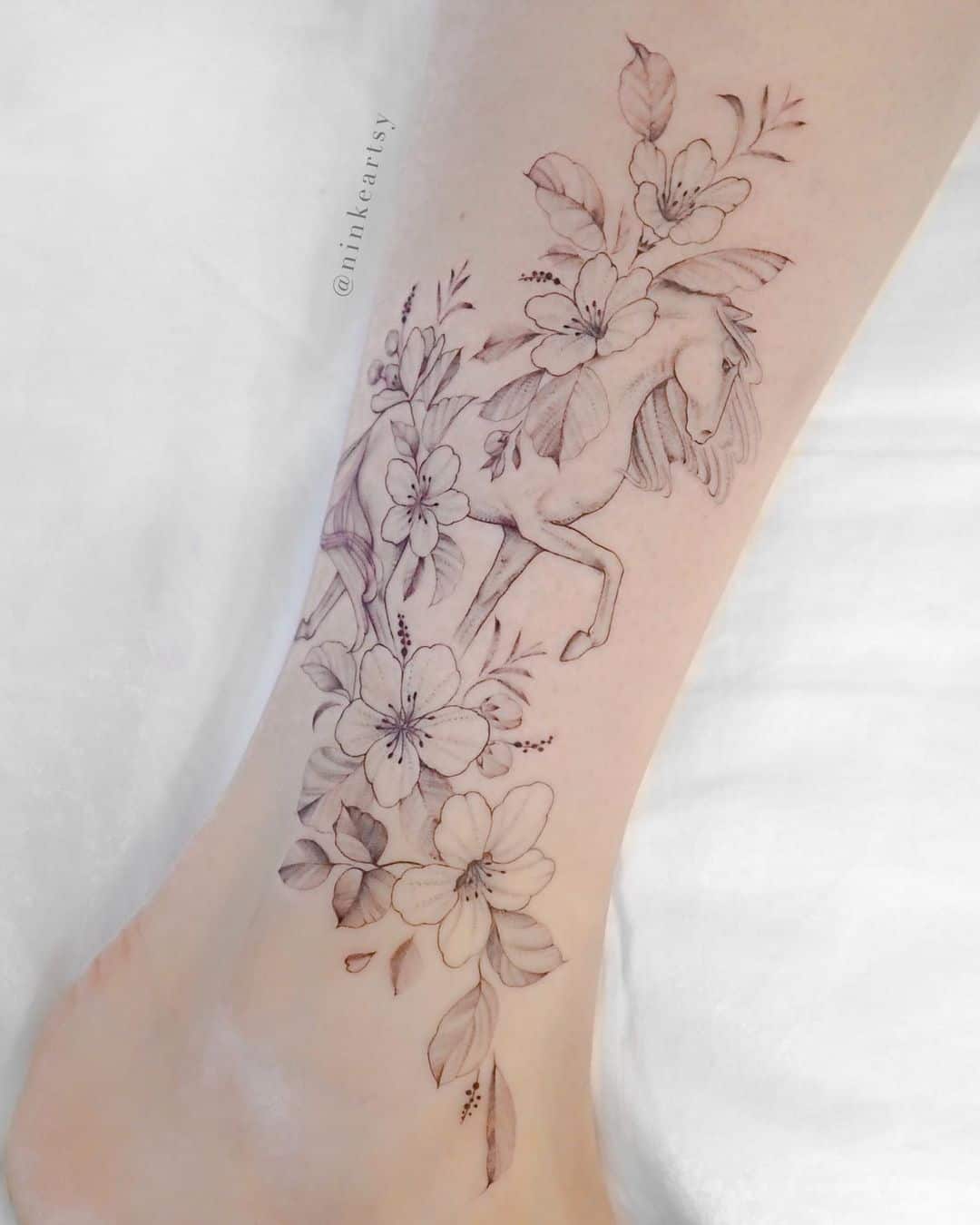 Beautiful horse with flower tattoo design by ninkeartsy
