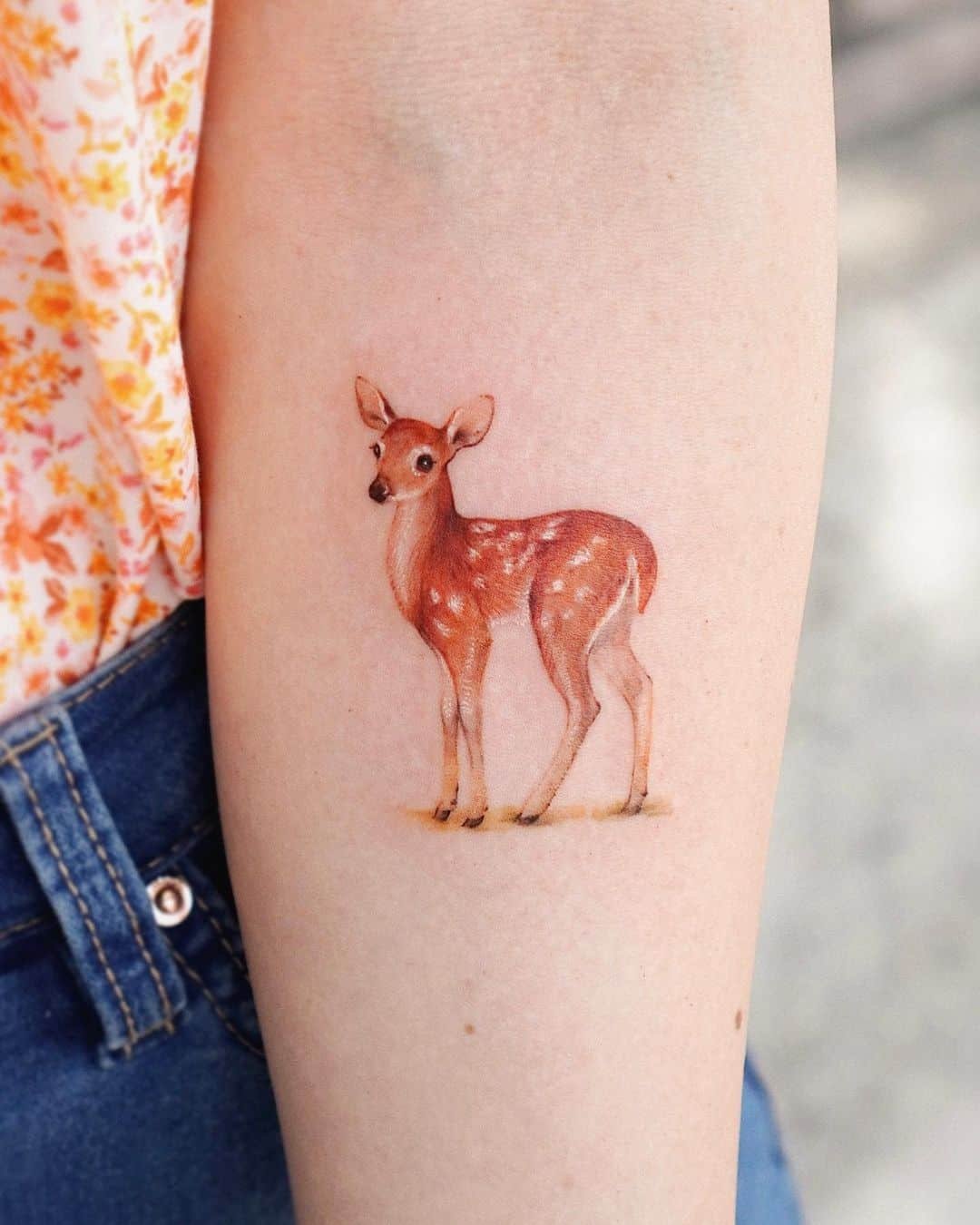 Beautiful realistic deer tattoo by abii tattoo