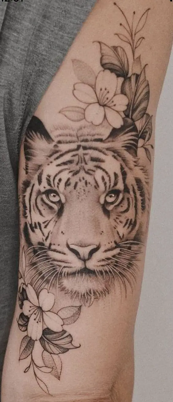 Beautiful tiger and flower tattoo 2