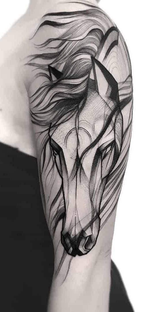 Beautiful white horse tattoo on arm 1