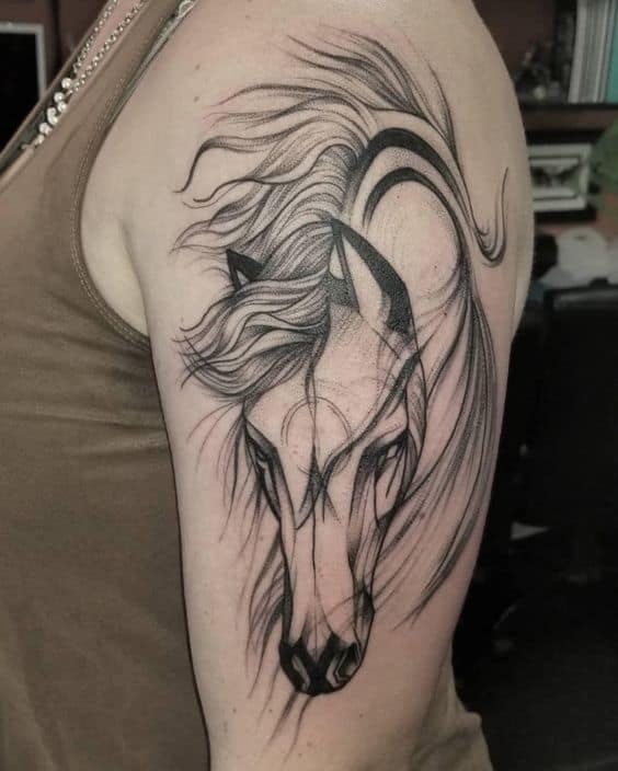 Beautiful white horse tattoo on arm 2