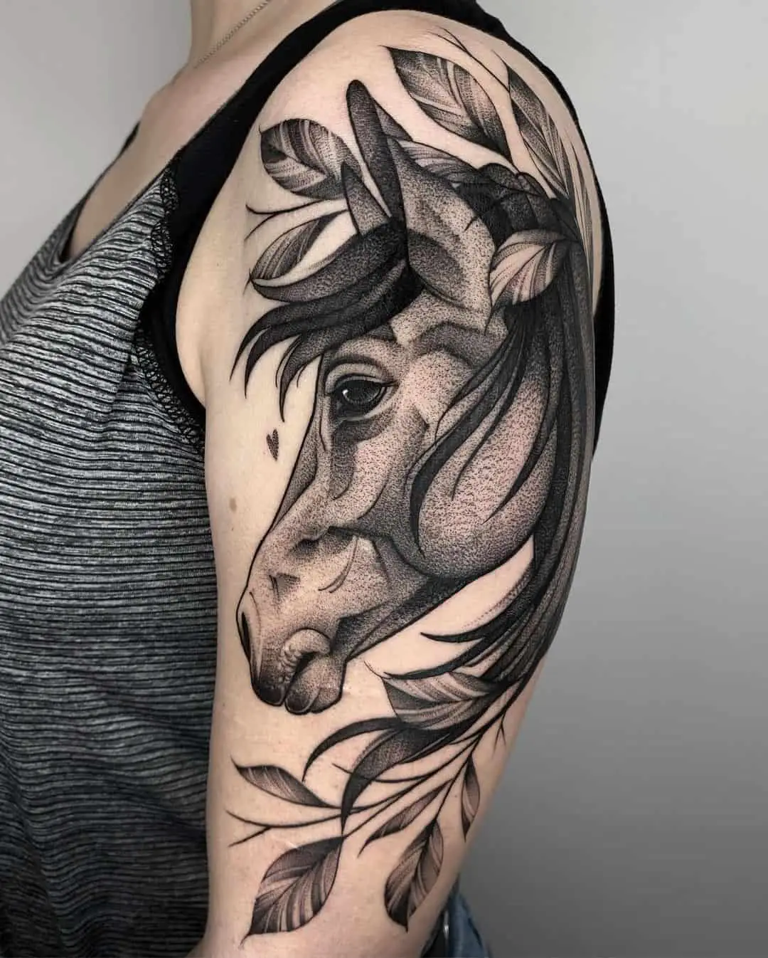 Black horse tattoo by hipner.magdalena