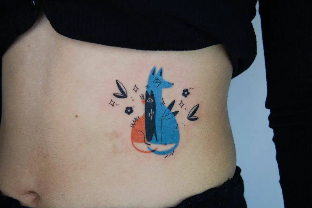 Cartoon design fox tattoo by zoria.julia
