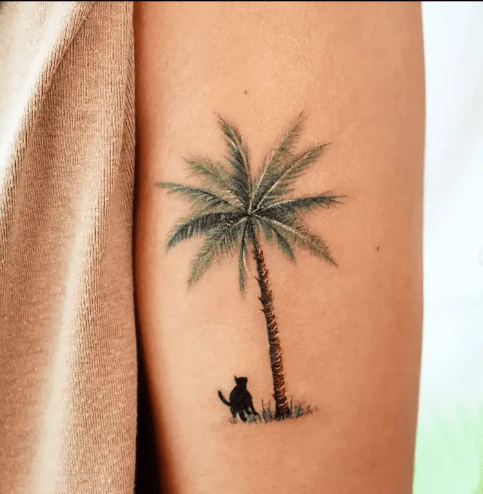 Cat tattoo with tree design by tattooist namoo