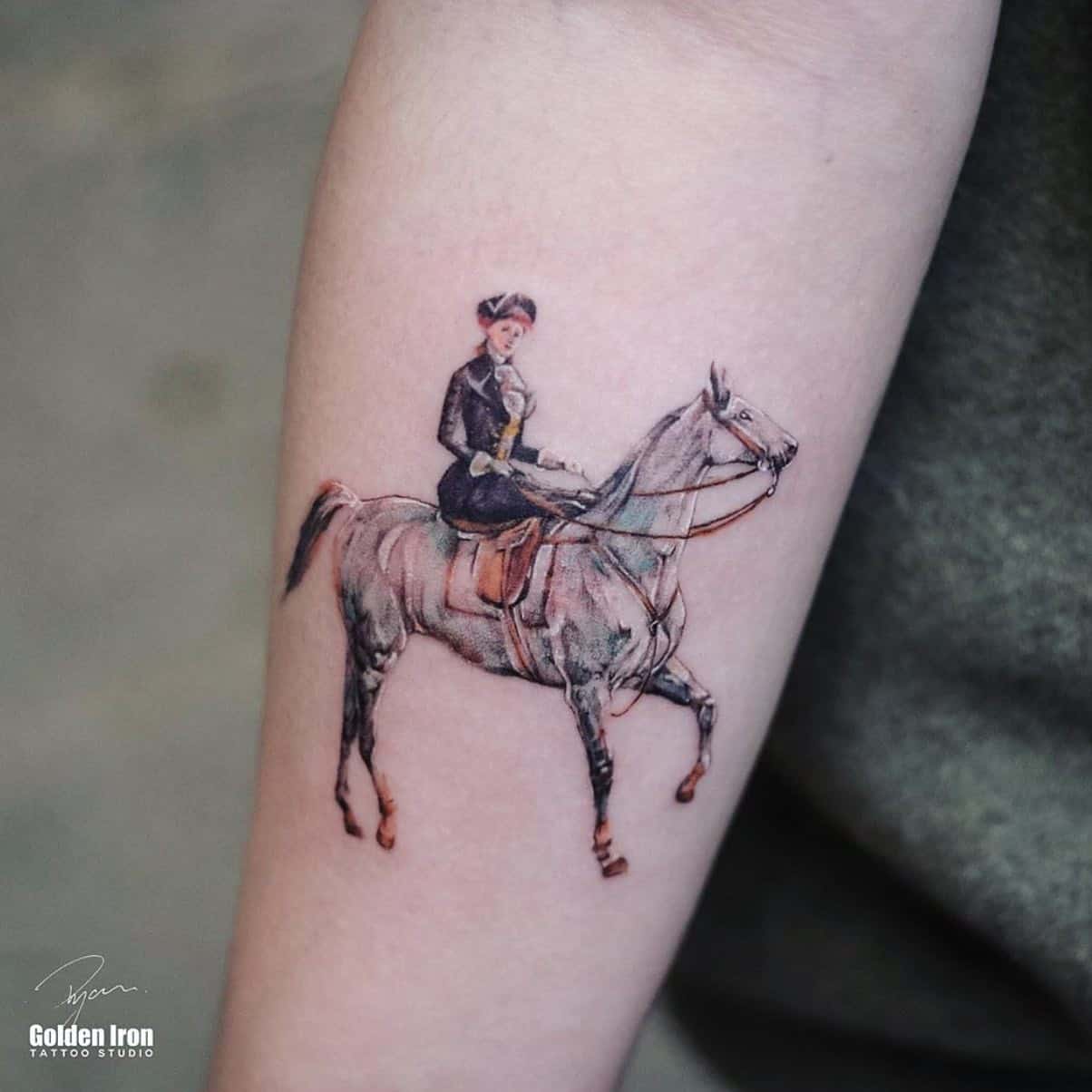Colorful horse tattoo by goldeniron tattoos toronto