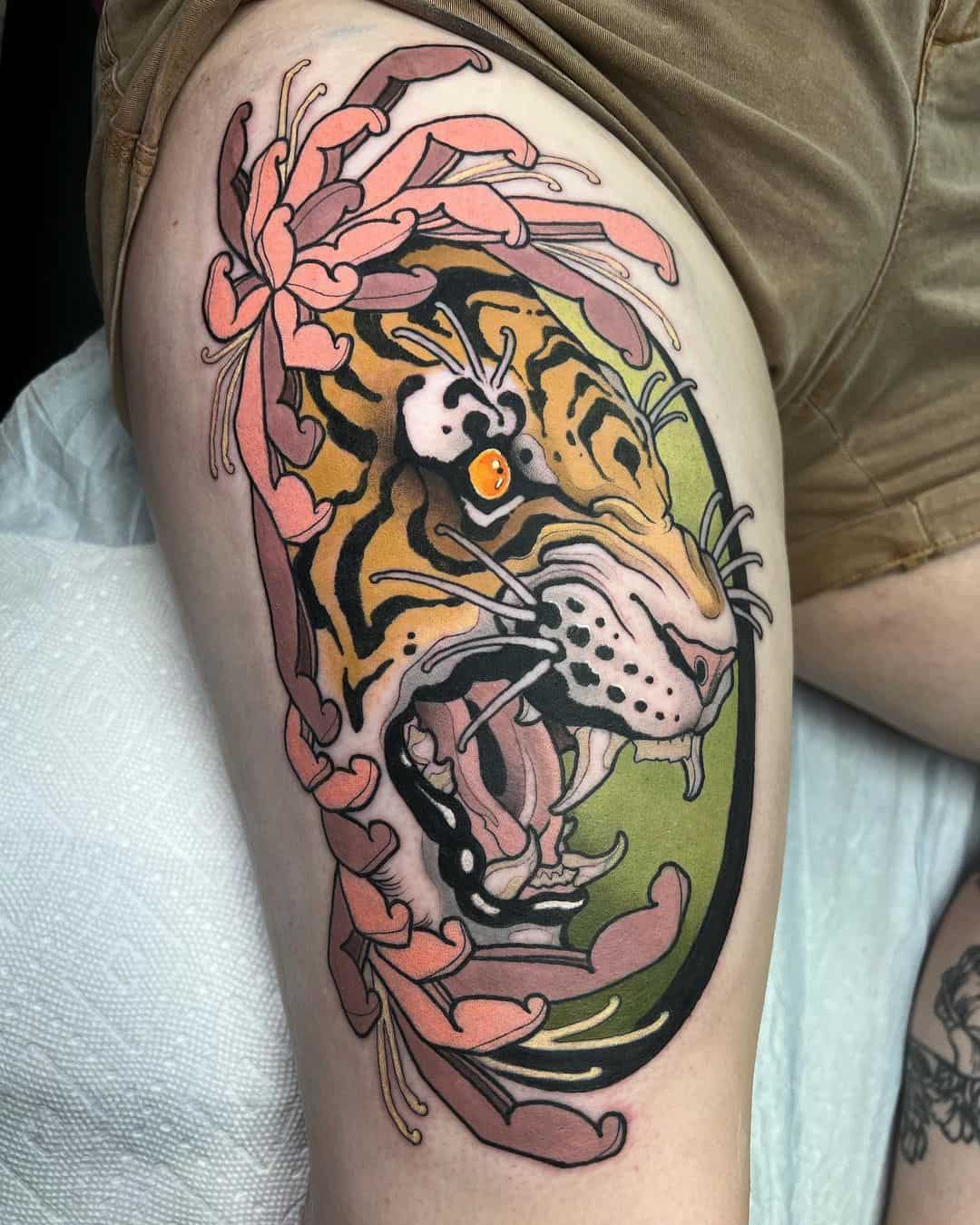 Colorful tiger tattoo by benoztattoos