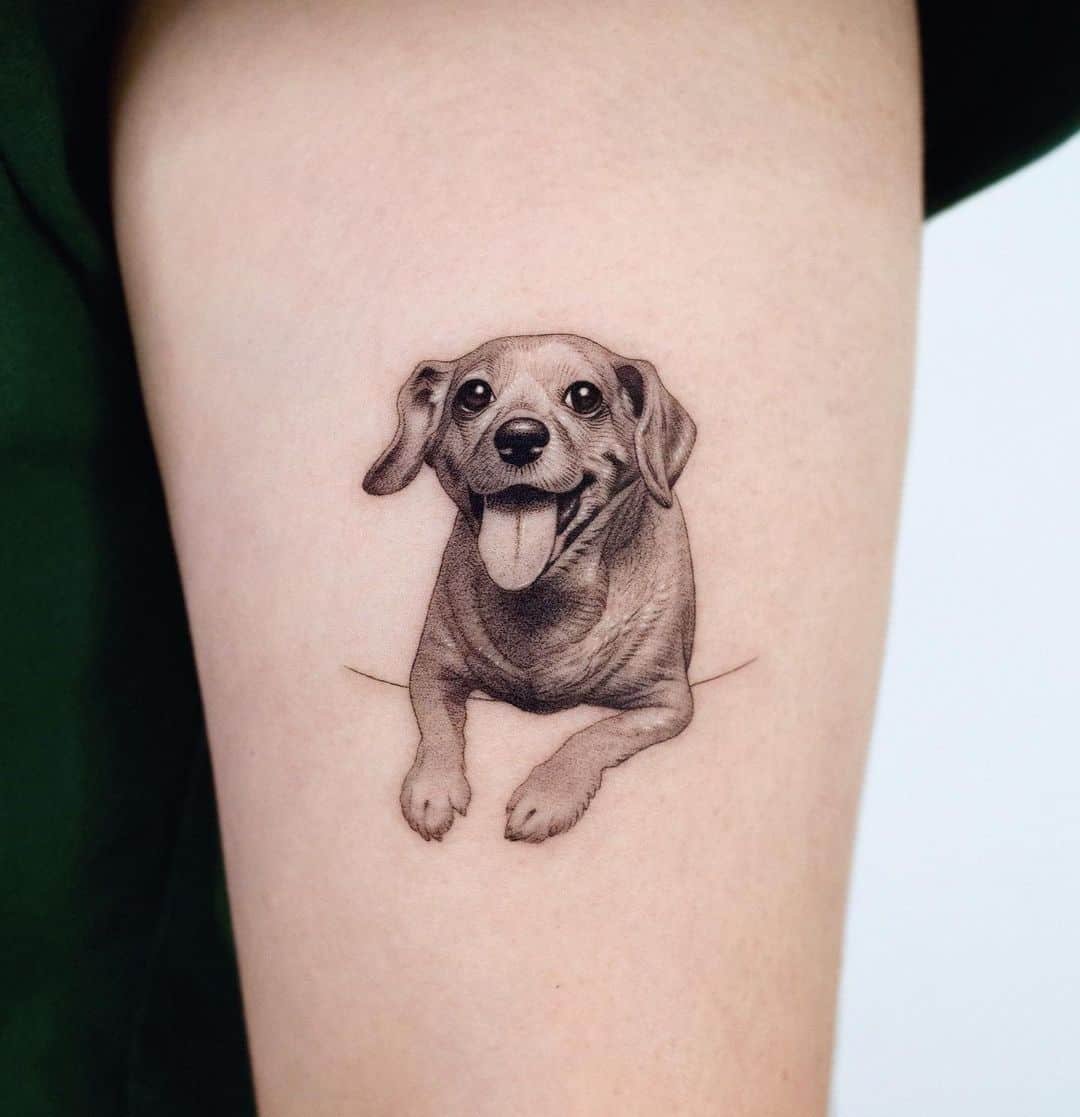 Cute black and grey dog tattoo by zeal tattoo