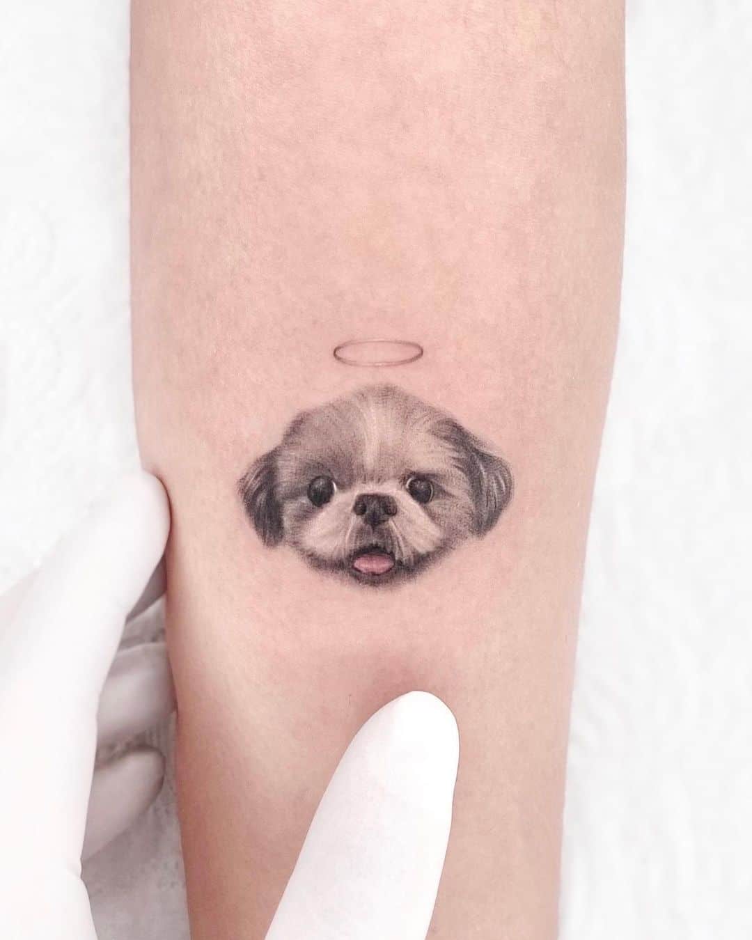 Minimalistic pet memorial tattoo located on the ankle.