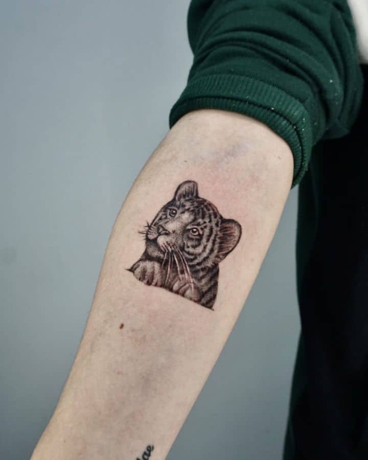 Cute tiger cub tattoo design by dimblvck