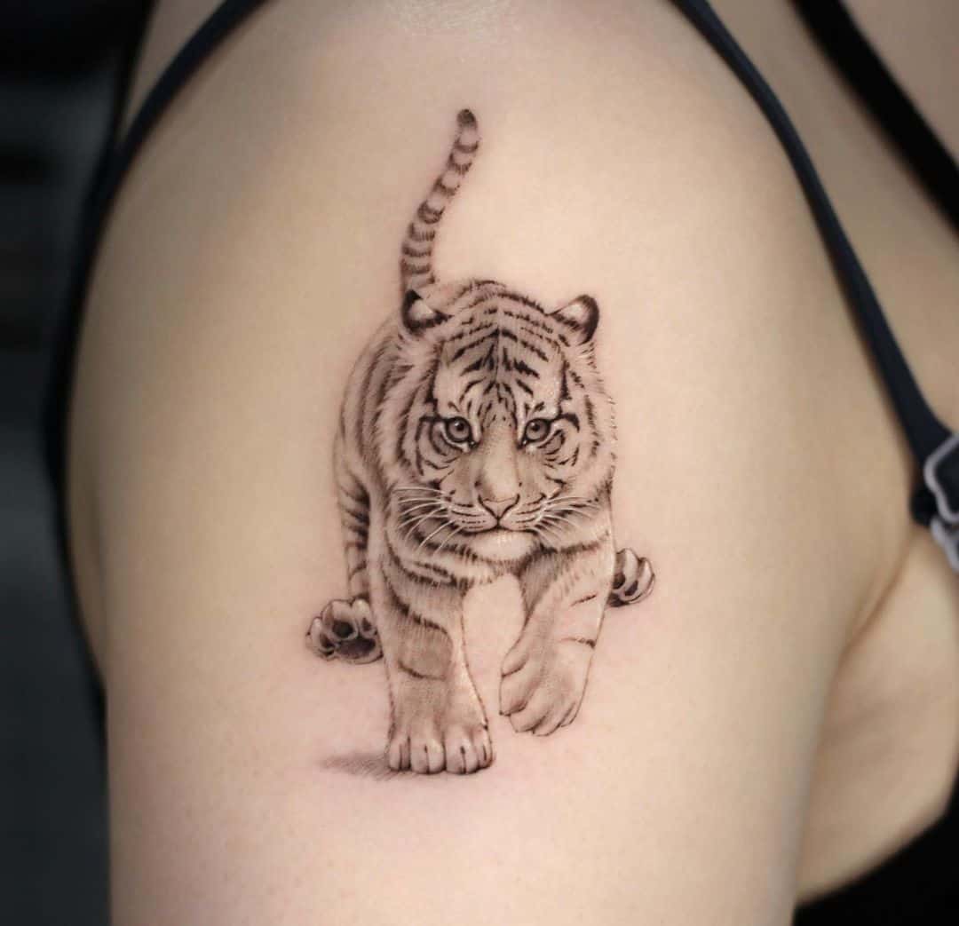 Cute tiger tattoo by tattooist dh