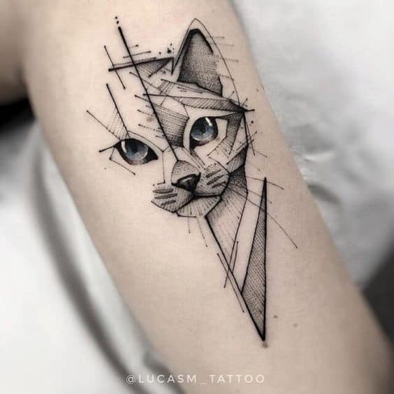 Geometric cat tattoo design 1
