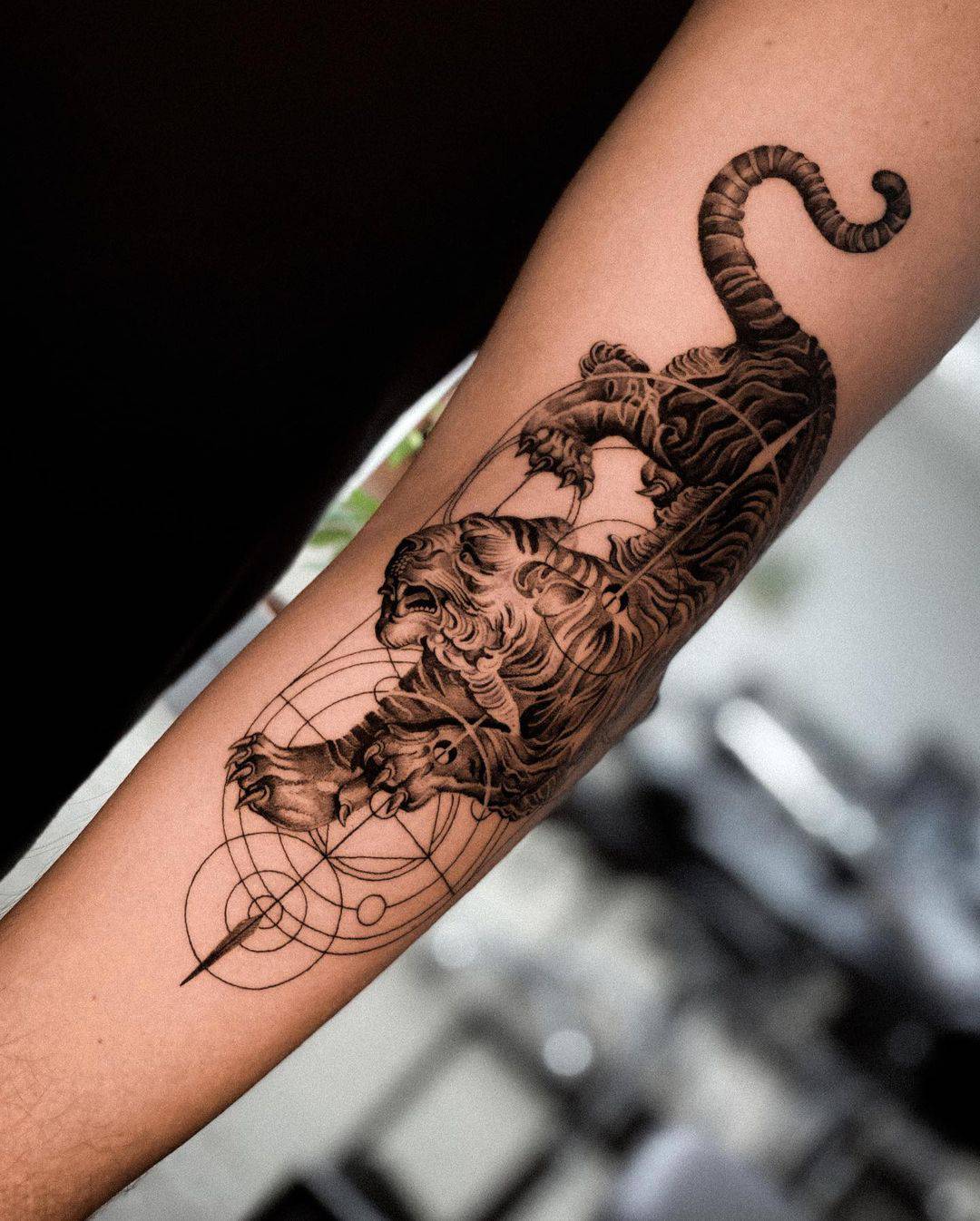 Geometric tiger tattoo design by klimentyv
