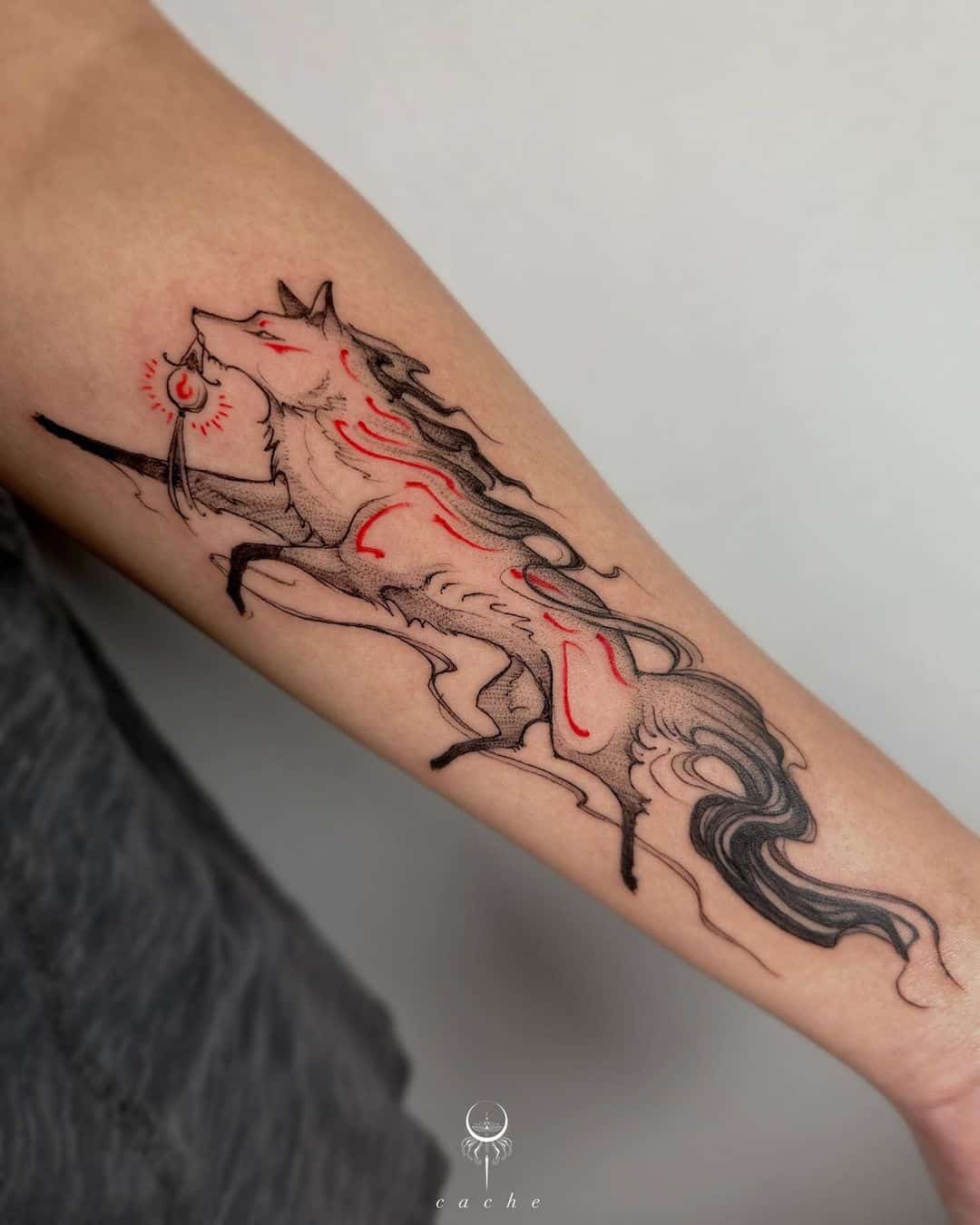 Japanese fox design on arm sleeve by inkcache