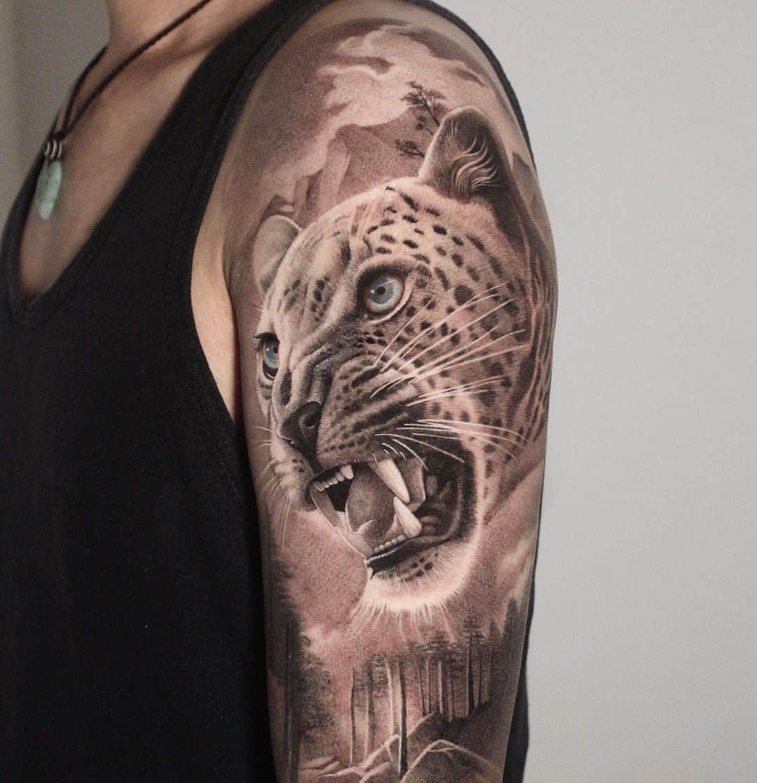 Leopard portrait by shu tattooart